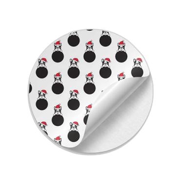 Imagem de Autocolantes Adesivos Redondos Bulldog Francês 25 Unidades Ano Novo Natal - Tamanho 50x50cm