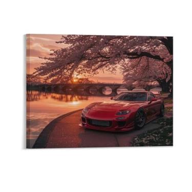 Imagem de HouLaiZhe Jdm Car Rx7 pôsteres de pôr do sol flor de cerejeira tela estética decoração de quarto pintura de parede impressões de sala de galeria decoração de parede para quarto sala de estar