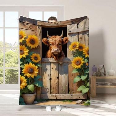 Imagem de Manta de vaca Highland de flanela quente, cobertor macio para sofá-cama, decoração de casa com estampa de animal fofo, lavável na máquina, B2.130 cm * 150 cm, 127.0 cm * 152.4 cm