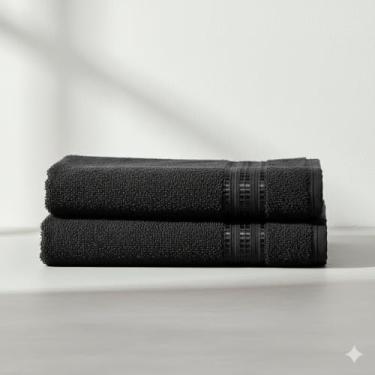 Imagem de Kit Toalha de Banho 2 Pçs 100% Algodão 260 g/m2 125cm x 65cm Hipoalergênica - Barra Decoratica, Luxo, Toque Macio e alta absorção - Preto