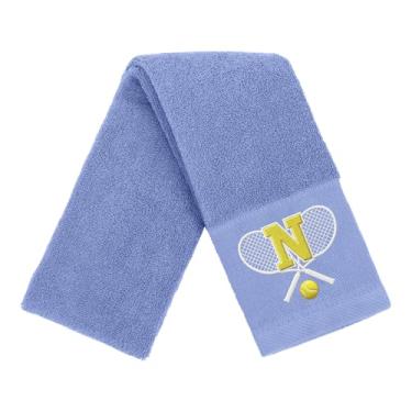 Imagem de OXYEFEI Toalha de tênis, presente de tênis para homens, mulheres, amantes, toalhas de tênis bordadas de algodão 33 cm x 109 cm (azul, letra N)