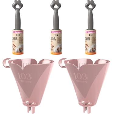 Imagem de Conjunto de 2 Suporte para Filtro de Café 103 Rosa + 3 Kit Rolo Adesivo Tira Pelos Linha Pet