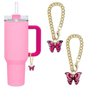 Imagem de Pacote com 2 pingentes de copo borboleta | Compatível com Stanley 30/1,134 g e outros copos com alça