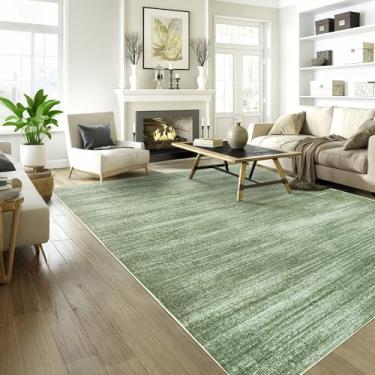 Imagem de BILEEHOME Tapete verde oliva, 20 x 25 cm, lavável, antiderrapante, abstrato, moderno, casa de fazenda, 20 x 25 cm, para sala de estar, quarto, verde escuro, tapete extra grande para sala de jantar