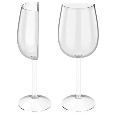 Imagem de Conjunto de 2 taças de vinho, 133 g de haste longa, meio copo de vinho tinto, reutilizável, novidade, champanhe, copo de vinho, exclusivo, divertido, para presente de aniversário dos namorados