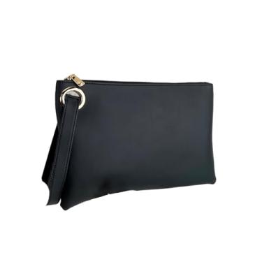 Imagem de OYOANGLE Bolsa feminina de couro tipo envelope clutch carteira tamanho médio para celular bolsas noturnas, Preto, One Size