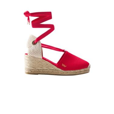 Imagem de Viscata feita à mão na Espanha Escala 6,35 cm anabela, macio no tornozelo, bico fechado, salto clássico de alpargatas, Vermelho, 8