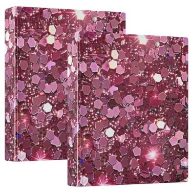 Imagem de Fichário de plástico antiarranhões com glitter rosa brilhante, fichário espaçoso de 1,5 com 3 bolsos internos, ideal para escritório, escola, casa, pacote com 2