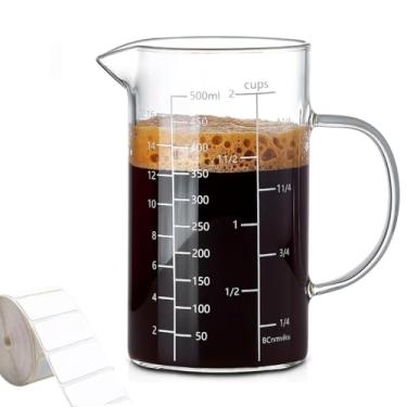 Imagem de Copo medidor, copo medidor líquido de vidro de 500 ml com etiqueta em branco, vidro borossilicato alto de três escalas (OZ, copo, ML/CC) para cozinha ou restaurante, copos medidores de bico em forma