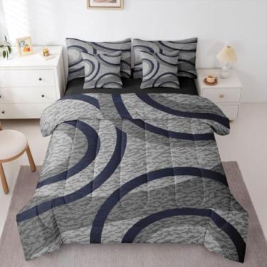 Imagem de Erosebridal Conjunto de edredom cinza marinho com 7 peças, Queen, cinza, camuflado, para meninos, crianças, homens, adultos, moderno, minimalista, geométrico, em uma bolsa, listras abstratas, conjunto