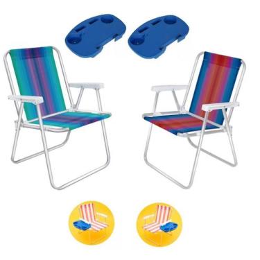 Imagem de Kit 02 Cadeiras De Alumínio + 02 Mesas Portáteis Praia Camping Mor, So