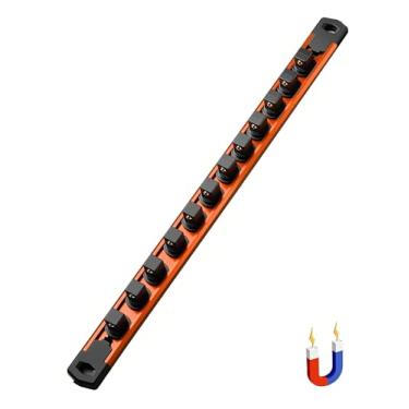 Imagem de ALOANES Organizador de soquete magnético de 1/5.1 cm, organizador de trilho de soquete de alumínio resistente, clipes giratórios de 360° para armazenamento de soquetes, suporte de soquete de 1/2