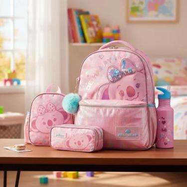 Imagem de Kit Mochila Costas, Lancheira+Estojo Triplo +Garrrafa Aluminio Lilica 