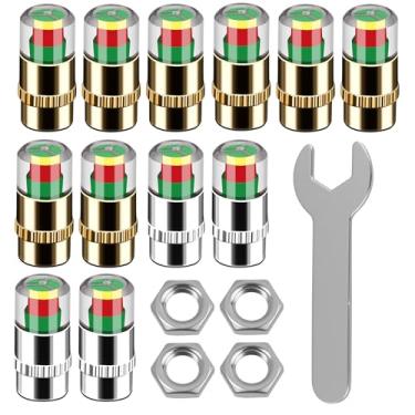 Imagem de KAKUPPA 12 tampas de monitor de pressão de pneu, tampas de haste de válvula de 2,4 bar 36PSI com alerta de 3 cores, indicador universal do sensor de pressão do pneu para carros, SUVs e caminhões