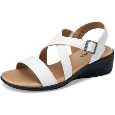 Imagem de SHIBEVER Sandálias femininas estilosas: sandálias de dedo aberto com fivela no tornozelo - Confortável casual caminhada verão cunhas baixas, 01 - Branco, 34