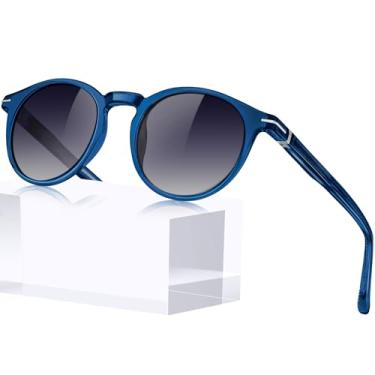 Imagem de KANASTAL Pequenos Óculos de Sol Azul Preto Claro Feminino Redondo Polarizado Acetato TR90 Masculino UV400 Oculos Clássico Vintage Retro Blue Sunglasses -Armação Azul Transparente