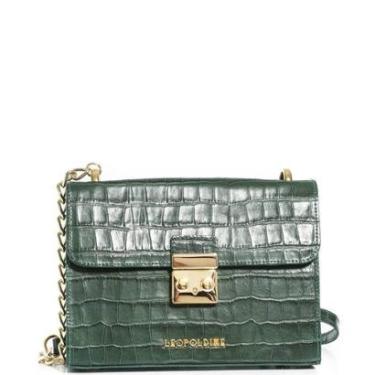 Imagem de Bolsa Transversal Feminina Couro Legitimo Verde Croco com Alça Corrente-Feminino