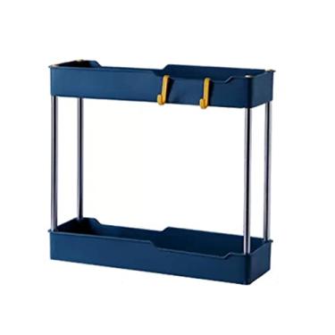 Imagem de Carrinho organizador de carrinho de cozinha com rodinhas - Prateleira de armazenamento fina de 2/3/4 níveis sobre rodas, rack utilitário móvel, armário azul que economiza espaço para facilitar o