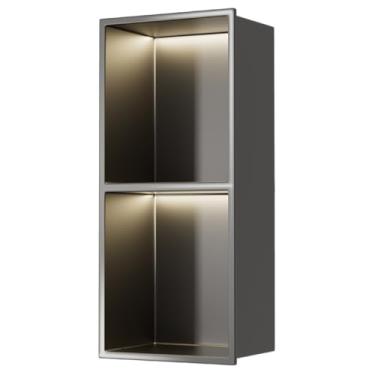 Imagem de Nicho de chuveiro, alcofa embutida em aço inoxidável, organizador de chuveiro embutido para casa quarto banheiro, xampu higiênico prateleiras de armazenamento à prova d'água (cor: cinza, tamanho: 70 x