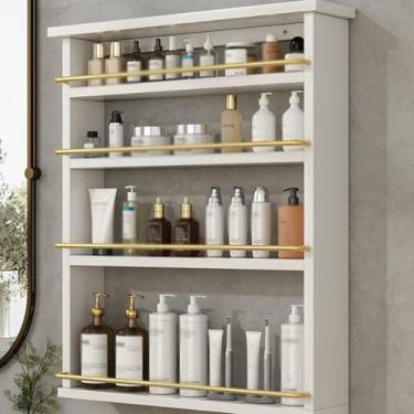 Imagem de Rack de armazenamento de banheiro montado na parede - organizador de chuveiro e vaso sanitário sem perfuração, armário de parede que economiza espaço para lavatório e cozinha, caixa de armazenamento