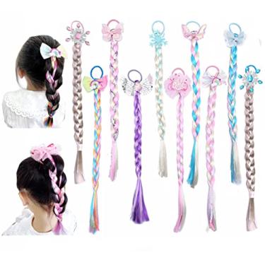 Imagem de Yosbabe 10 peças de perucas trançadas longas princesa peruca Rapunzel trança Elsa meninas cosplay faixa de cabelo acessórios para meninas pequenas (C)