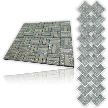 Imagem de Pastilha De Vidro Adesiva Kit 20 Uni Parede Cozinha Lavabo Banheiro Sala Decorativa Moderna Requintado Facil Aplicacao