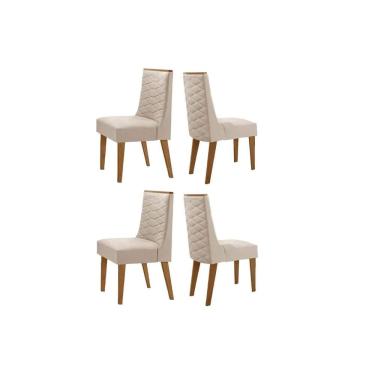 Imagem de Cadeira De Cozinha Dafne Kit 4 Un Madeira Capuccino/suede Creme - Rufato
