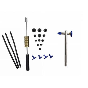 Imagem de Repuxadeira Pesada Martelinho Ouro + Martelinho de Alumínio + Ventosas de Diversos Tamanhos + 3 Bastões de Cola de Brinde para Funilaria e Pintura Automotiva, Ferramenta Profissional e Durável