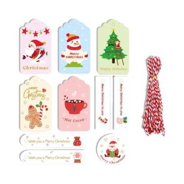 Imagem de Etiquetas De Presente De Natal Em Papel Kraft Marrom 50 Peças Com Cord