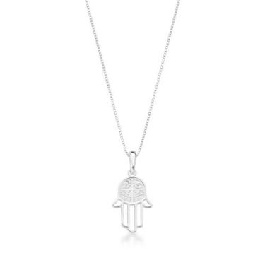 Imagem de Colar Mão de Fatima Cravejada Prata 925 - Atraktiva Joias, 45cm