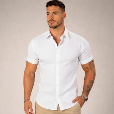Imagem de Camisa Social Masculina Gola italiano Manga Curta Aspecto Linho - Volg