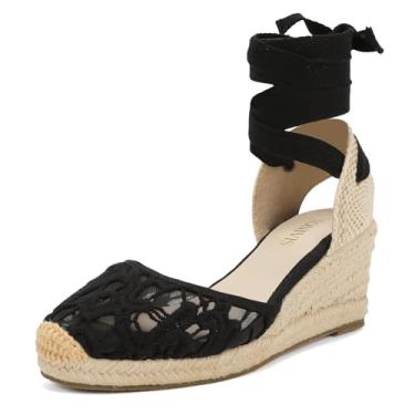 Imagem de TONIVIS Plataforma Feminina Plataforma Espadrilhas, Anabela de 7,6 cm, Alça de Tornozeleira Macia, Bico Fechado, Sandálias Clássicas de Verão, Black Lace - 2.5" Heel, 6