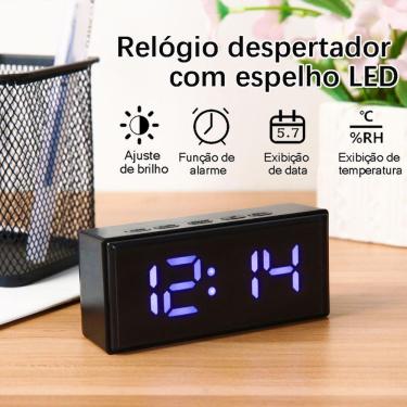 Imagem de Relógio Despertador Digital Espelhado Led Tudo em Caixa SZ6093-02 com Alarme Data e Temperatura
