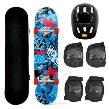 Imagem de Skate DM Radical Infantil com Kit de Proteção Completo 77cm Grafite - 