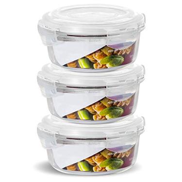 Imagem de Conjunto 3 Pote Vidro Hermético Marmita Tampa Plástico 620ml (Branco)
