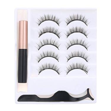 Imagem de Zwbfu Conjunto de cílios postiços magnéticos com aplicador 5 pares preto cílios postiços magnéticos para cílios extensão maquiagem ferramentas