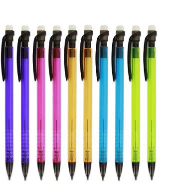 Imagem de Lápis mecânico de 0,7 mm com clipe de bolso, borracha superior e barril translúcido recarregável e retrátil, ideal para escrita geral - (5 por pacote) (pacote com 2) - por Emraw