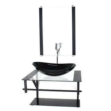 Imagem de GABINETE DE VIDRO PARA BANHEIRO 60CM AP CUBA OVAL PRETO COM TORNEIRA CROMADA