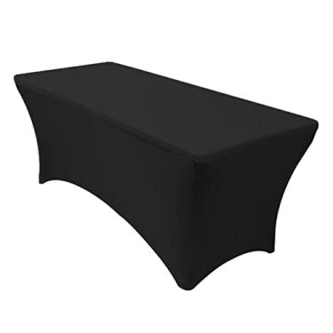 Imagem de F Fityle Toalha de mesa elástica de elastano retangular, capa de mesa justa, para decoração de Natal de casamento, bar, banquete, festa de casamento (preto)
