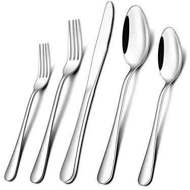 Imagem de Wildone - Conjunto de Talheres de Aço Inoxidável, 20 Peças, 20 Itens, 16 Peças por Conjunto, Prata, Clássico
