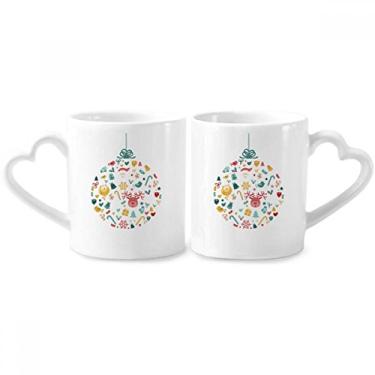 Imagem de Conjunto de canecas de porcelana de casal com desenho animado círculo feliz Natal coração coração