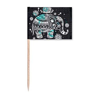 Imagem de Nation Elefante Flor Preto Azul Animal Palito Bandeiras Marcador Decoração de Festa