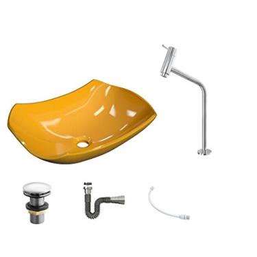 Imagem de Kit Cuba L42 C/Torneira Link 1062 Metal + Válvula Click 1''G + Sifão Cromado + Flexível Amarelo