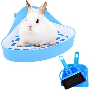 Imagem de kathson Triângulo para vaso sanitário de coelhinho, vaso sanitário, porquinho-da-índia, caixa de plástico para animais de estimação para coelho, chinchila, hamster, furão, furão, pequeno animal (azul)