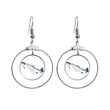 Imagem de Brincos pequenos de peixe oceano para atividades frescas com argola pendente, joia circular