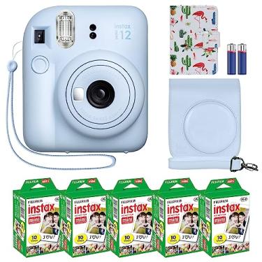 Imagem de Câmera instantânea Fujifilm Instax Mini 12 + acessórios MiniMate e capa personalizada compatível + pacote de filme Fuji Instax (50 folhas), álbum de fotos com design de flamingo (azul-pastel)
