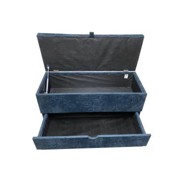 Imagem de Recamier Puff Baú Sapateira Com Gaveta Beira de Cama de Solteiro - Azul Marinho
