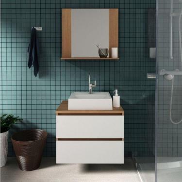 Imagem de Gabinete para Banheiro com Espelheira com Prateleira BN3607 Tecno Mobili Amêndoa/Branco