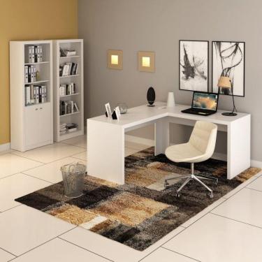 Imagem de Conjunto Home Office 3 Peças com 1 Mesa para Escritório em L 2 Estantes Espresso Móveis...