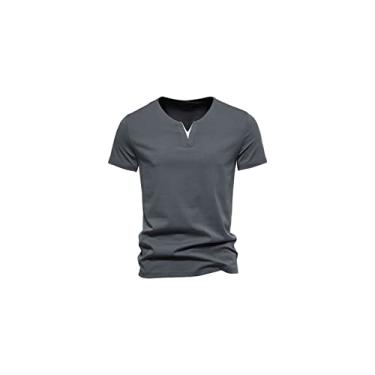 Imagem de Homens Golfe Cor De Algodão V Pescoço Estique Leve Leve Colarinho Slim-fit Merfação De Umidade Summer Classic (Color : Gray T -shirt, Size : X-Large)